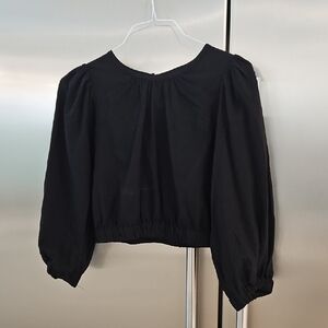 A New Day Black Puff Sleeve Crop Blouse